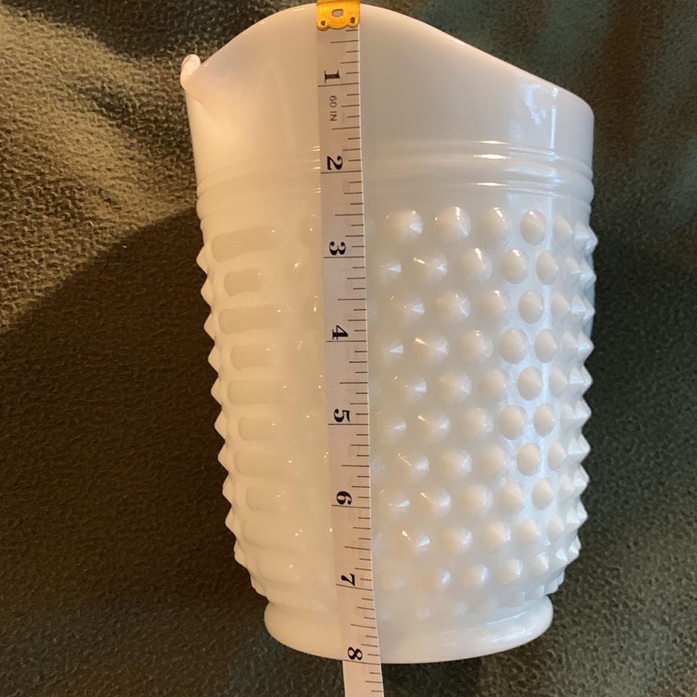 Beautiful vintage hobnail milk glass pitcher. Approximately 8 1/2” x 8”. - Picture 2 of 7